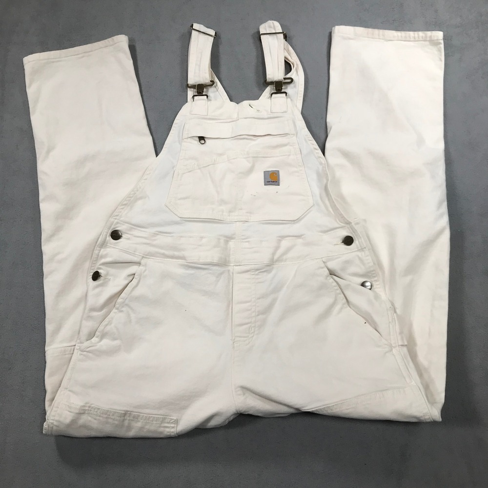 Carhartt Overalls Womens S White Loose Fit Canva Rugged Flex Loose Fits Bibs